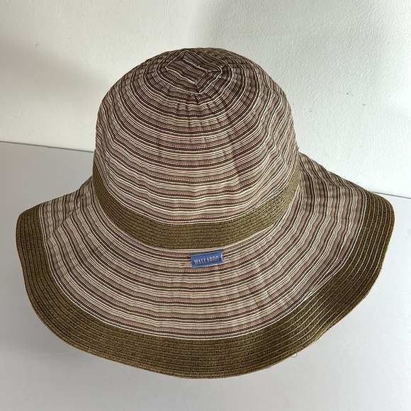 Wallaroo Hat Co Ginger Style Wide Brim UPF 50+ Browns & Cream Striped Sun Hat - Picture 2 of 11